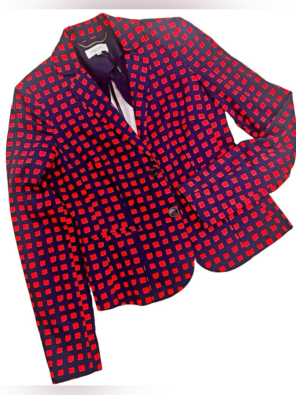 Kocca Jeans Blazer XS Navy Red Check 2-Button Notch Cotton Blend Lined Italy